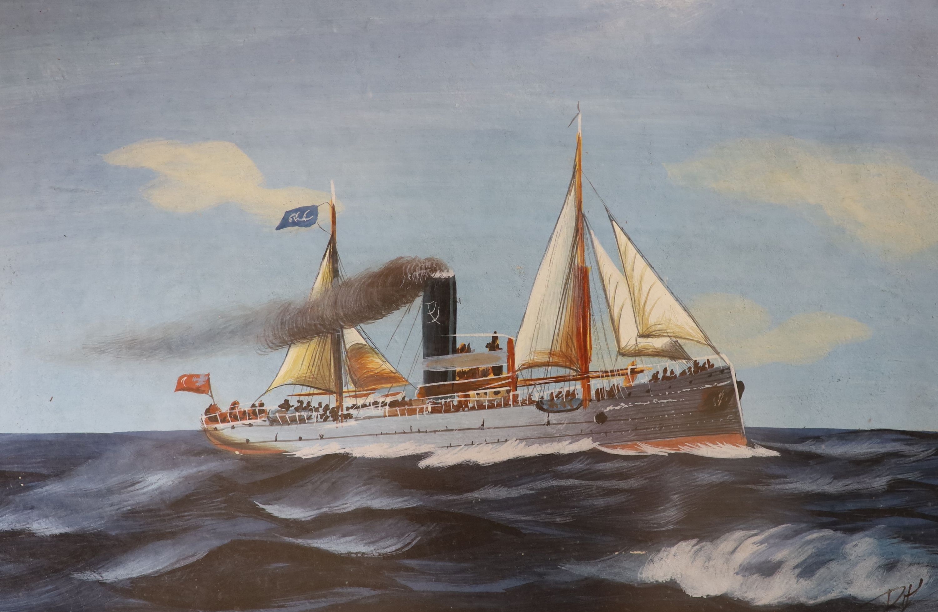 H. Crane, watercolour and gouache, The Danish Steamship, Sigrid, 18 x 35cm, together with five other marine related pictures